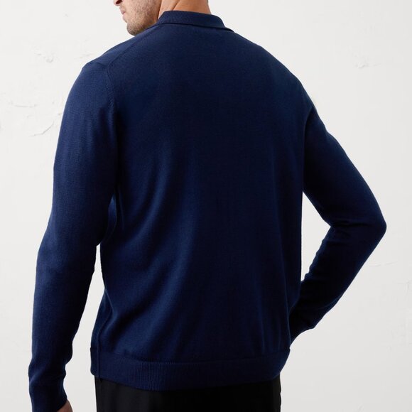 Banana Republic Factory Merino Wool Button-Through Polo Sweater, Medium, Navy - Picture 4 of 4